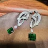Orecchini pendenti LJDZSW S925 Argento Ago Linea cava Perla Verde Cristallo Lussuoso Gioielli da donna Eleganza Anniversario di matrimonio