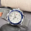 Nieuwe Omeg polshorloges voor heren Alle wijzerplaten werken quartz horloge Hoge kwaliteit Top luxe merk chronograaf klok Modeaccessoires Mesh stalen riem Type 008