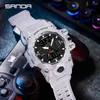 Armbanduhren Sanda G-Stil Schrittkalorimeter Einzelne elektronische Uhr Nachtlicht Wasserdichte Sport Doppelanzeige LED Digital Quarz Männer