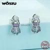 Stud WOSTU 925 Sterling Zilver Kleurrijke Zirkoon Scarabee Neerwaartse Oorbellen Voor Vrouwen Insect Oorstekers Meisje Verjaardag Sieraden Cadeau YQ231026