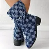 Botas Designer Moda Goth Denim Chelsea Canvas Ankle Mulheres Sapatos Cowboy Inverno 2024 Bombas de Motocicleta Algodão 231026