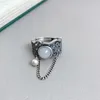 Klusterringar 925 Sterling Silver Tassel Wide Hollow Ring for Women Vintage Ethnic Style Jade Justerbar öppningsfingersmycken JZ124