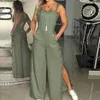 Women's Jumpsuits Rompers Button Jumpsuit Spaghetti Long Camis Pocket Summer Vintage Loose Wide Leg Overall Jumpsuit Playsuits Pocket Bodysuits Women T231026