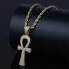 Hip hop prata ouro cor jesus egípcio ankh chave cruz pingente colares zircônia cúbica longas correntes para masculino e feminino256p