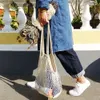 Yeniden kullanılabilir pamuk örgü bakkal torbaları yıkanabilir dokuma ip net alışveriş çantaları çanta alışverişi ev meyve sebze pazar depolama tote yl0272
