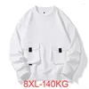 Herren Hoodies Herbst- und Winterpullover trendy Fett plus Größe runder Hals -Wege -Stil Stil Solid Casual Pocket Youth Top 7xl 8xl 140 kg