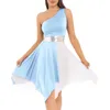 Stage Wear Femmes Louange Costume De Danse Lyrique Une Épaule Sans Manches Bloc De Couleur Moderne Salle De Bal Dancewear Ballet Gymnastique Justaucorps Robe