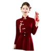 Etnische kleding Cheongsam Toastjurk Bruidsbruiloft Herfst Winter Lange mouwen Elegant Modern Retro Feest Oosterse Qipao