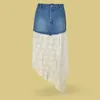 Jupes 2024 printemps cousu dentelle frangée jupe en jean irrégulière pour femme