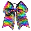 Cheerleading 8 pouces 10pcslot arc-en-ciel paillettes sirène ruban grand grand arc élastique bandeau filles accessoires 231025