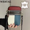 Avondtassen WESTAL Mini-tas van echt leer voor dames Telefoontassen Mix-color Damesschoudertassen Flap Vintage Comestic Messenger Bags Klein 231026