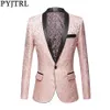 PYJTRL Hommes Rose Bleu Royal Bourgogne Floral Jacquard Costume Veste De Mariage Marié Bal Slim Fit Smoking Dîner Chanteurs Blazers 20296t