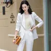 Women's Suits Blazers Blazer Set 2 piece S-3XL Spring Fall High-quality Office Women's Suit Elegant V-neck Long-sleeved White Jacket Slim Trousers Set 231023