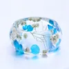 Bangle Flores Secas Pulseiras Para Mulheres Grande Pincushion Babysbreath Transparente Resina Jóias Bijoux Femme