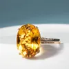 Fashion Yellow Crystal Citrine Gemstones Diamonds Rings for Women Rose Gold Color Jewelry Bague Bijoux Party Accessories Gifts240g