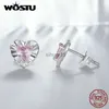 Stud Wostu 925 Sterling Gümüş Güzel Pembe Kalp Küpe Kadınlar için Temiz Zirkon Damla Kulak Turkları Düğün Partisi Hediyesi Yeni YQ231026