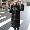 Korator damski Coats Fur Kllar X-Long Winter Jacket Women Solid z kapturem w stylu z kapturem parkas parkas samica plus size z epaulet lśniące grube