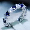 Victoria Wieck Luxe Sieraden 925 Sterling Zilver Ronde Geslepen Blauwe Saffier CZ Didmond Enternity Edelstenen Vrouwen Bruiloft Verloving 2765