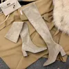 Laarzen Sexy Hoge Laars 2023 Winter Mode Over De Knie Warm Botas Mujer Suede Lace Up Pumps Sok Schoenen Hakken 231025