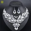 Bröllopsmycken set Clear Crystal Bridal Silver Color Swan Pendant Necklace Women Gift Party Prom Earring Accessories 2211092604