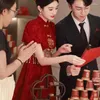 Roupas étnicas Yourqipao Chinês Casamento Brindando Roupas Plus Size Qipao Noivado Vestidos de Noite Vermelho Cheongsams Xiuhe