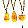 Pendant Necklaces Vintage Amber Fossil Necklace Water Drop Insect Rope Chain Hip Hop For Men Jewelry Party Anniversary Gift Delivery P Dhj1U