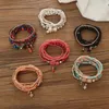 Strang Boho-Stil, handgefertigt, buntes Perlenarmband, türkisfarbener Anhänger, mehrlagig, für Damen, Sommermode, Charm-Set