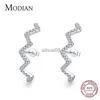 Stud Modian Geometrik 925 STERLING Gümüş Dalga Kulak Çabolları Kadınlar için Clear CZ ile Kızlar Moda Küpeleri Bohem İnce Mücevher YQ231026