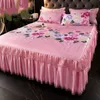 Sängkjol Pink Floral Dress Set Lace Sheet Pillow Case 23 Pieces For King Queen Double Size Fashion Flower Luxury Bedding Set 231026