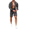 Men's Tracksuits Fashion Men Sets Summer 2021 Lapel Print Long Sleeve Shirts Short Pants Casual Youth Slim Beach Suit Trend M322g