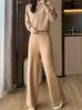 Women's Two Piece Pants High Quality And Minimalist Sports Suit With Round Neck Pullover Loose Wide Leg 2023 Fashionable Clothing