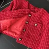 Women's Jackets High Quality Chic Autumn Winter Red Woolen Short Jacket Coat Sweet Fashion Women O Neck Single Breasted Tweed Weave Cropped Tops 231026