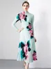 Tweedelige jurk herfst bloemenprint midi geplooide jurksets conjuntos de vestidos tweedelige roktop voor dames elegante vakantieoutfits 231026