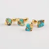 Stud Earrings BOROSA 5/10Pairs Gold Plated Rhombus Copper Turquoise Natural Blue Stone For Women G1989