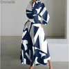 Atacado 2023 vestidos de outono para mulher nova moda manga longa com decote em v impresso robe elegante vestido designer roupas