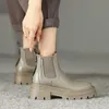 Bottes Chelsea, bottes courtes, bottes pour femmes, bottes simples de printemps et d'automne, bottes à semelles épaisses à fond plat, talons hauts, gris peluche, petite taille, plus grande 231026