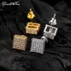 Stud Rock Iced Out Zircon Fileté Oreille Aiguille Boucles D'oreilles pour Hommes Carrés Or Couleur Piercing Boucle D'oreille Femmes Punk Hip Hop Bijoux E153 YQ231026