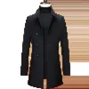 Мужские тренчи, повседневные осенне-зимние 47% смесовые шерсти, черный цвет, ветровка средней длины, толстая теплая куртка, пальто, верхняя одежда