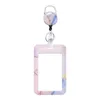 Porta carte Porta badge identificativo in marmo rosa da donna alla moda con clip portachiavi retrattile a bobina