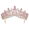 Barok Rose Gold Pink Crystal Bridal Tiara Crown z grzebieniami konkursów Prom Rhinestone Veil Tiara Tiara Opaska Wedding Hair Akcesoria Y270G
