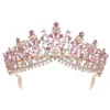 Couronne de diadème de mariée en cristal rose or rose baroque avec peigne concours de bal strass voile diadème bandeau accessoires de cheveux de mariage Y270g