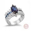 Cluster Rings Marquise Cut 3 Blue Sapphire Wedding Ring For Women Men Luxury Real 925 Sterling Silver Jewelry Gift