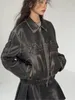 Vestes pour femmes Bow Moto Veste en cuir Mode Zipper Polo-Cou Tops Sweet Cool Personal Street Vintage Manteaux surdimensionnés