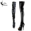 Boots Modern 15CM Black OvertheKnee Peep Toe Platform Nightclub Pole Danc Women Shoes Side Zip botas femininas tendencia 2023 231025