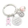Ny ankomst rostfritt stål nyckelring nyckelringar bröstcancer medvetenhet rosa band nyckelring nyckelpresenter för kvinnor smycken273g