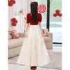 Ethnic Clothing Vintage Burgundy Wedding Engagement Dress Fashion Square Neck Temperament Qipao Ladies Elegant Sexy Party Dresses Prom