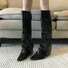 Spicy Girl Style Boots, Children's Long Boots med en höjd av inte mer än knähöjd, visar ett bantande svart patentläder spetsiga sluttande klackbyxor stövlar 231026