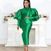 Casual Dresses Plus Size Party For Women 2021 Fashion Puff Sleeve Solid Evening Gowns Elegant Green Female Dress African Clothes240t