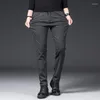 Pantalons pour hommes Mode Automne Hiver Hommes Épais Design Casual Tissu Brossé Travail d'affaires Slim Fit Noir Gris Bleu Pantalon Mâle