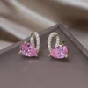 Stud Earrings Korea Design Fashion Jewelry 14K Gold Plated Delicate Pink Zircon Love Sweet Women's Daily Work Accessories